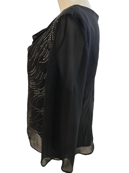 2X Another Thyme Black Drape Neck. Formal Blouse Holiday Party