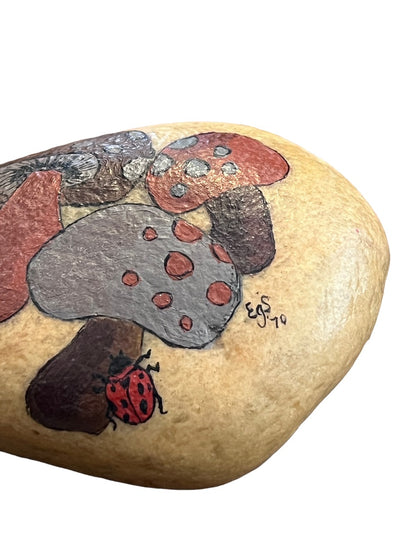 Signed Hand Painted Kitschy Mushroom Rock Signed 70's