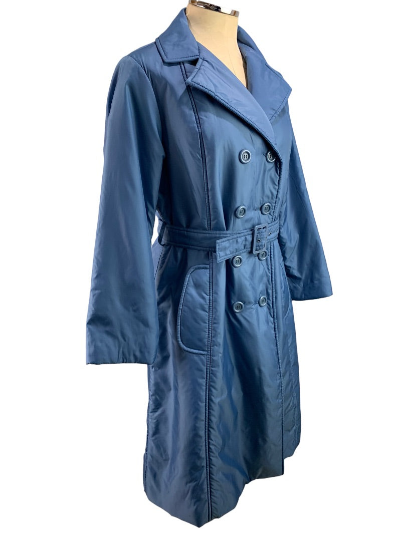 10P Bromleigh Women's Blue Insulated Trench Winter Coat Vintage 1980s