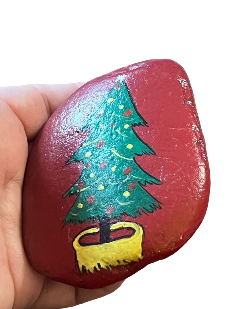 Handpainted Christmas Tree Rock Sealed Art