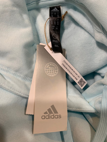 Large Adidas Women's New Pullover Hoodie Sweatshirt Light Blue Logo HJ9510