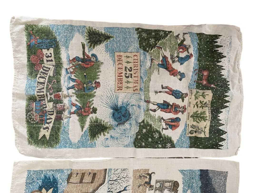 Lois Lang Signed Winter Month Tea Towels Signed Vintage December January February Folk Art Set of 3 28" x 17"