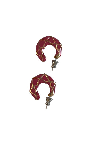 Vintage Red Enamel Hoop Earrings Goldtone