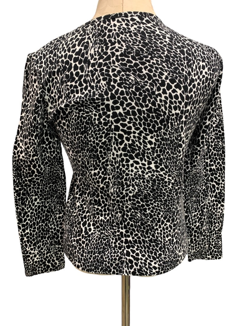 Medium Petite Jones New York Petite Women's Black White Animal Print Long Sleeve Tshirt