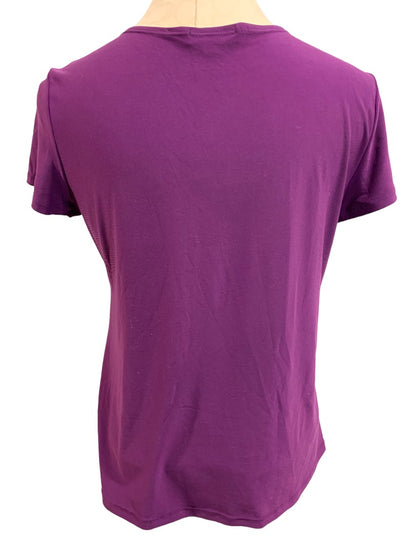 Small Notations Purple Short Sleeve Pullover Shirt Blouse Embellished Neckline