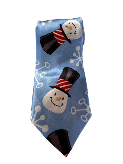 Four Star Men's Necktie Tie Powder Blue Snowman 52 Inch Length Polyester Novelty