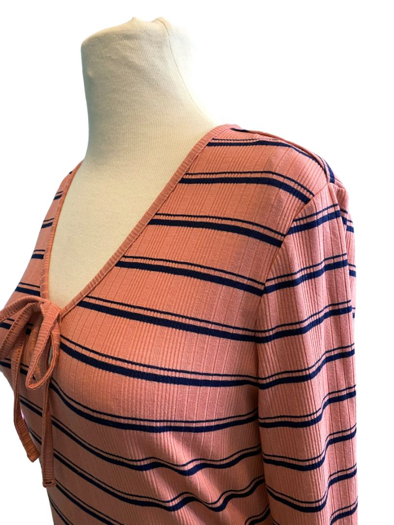 NWT Jessica Simpson Esme Ribbed Long Sleeve Striped Blouse Blue and Tawny Orange Medium