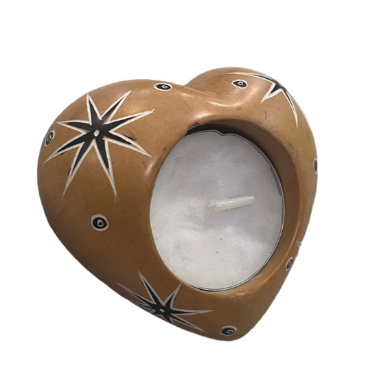 Hand Carved Soapstone Heat Tealight Candle Holder Dish Celestial Peace Love Valentine