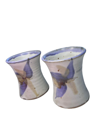 Hand Thrown NC Pottery Small Vases Lavender Tan Gray Set of 2