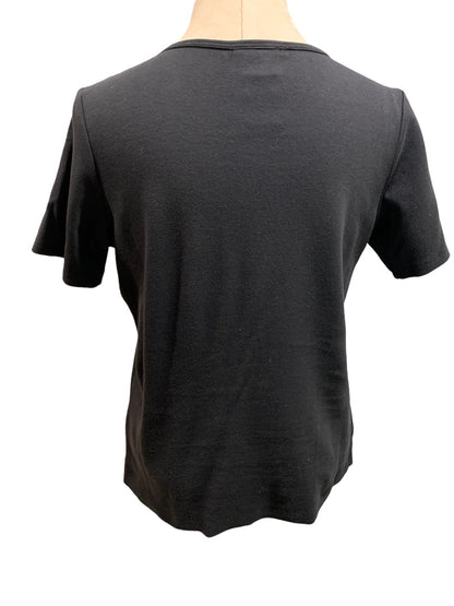 XS Quacker Factory Women's V-Neck Embellished Tshirt Short Sleeve Black
