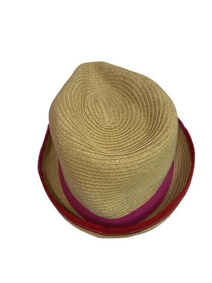 Small Nine West Straw Hat Beach Poolside Womens Pink Red Band 6 7/8"