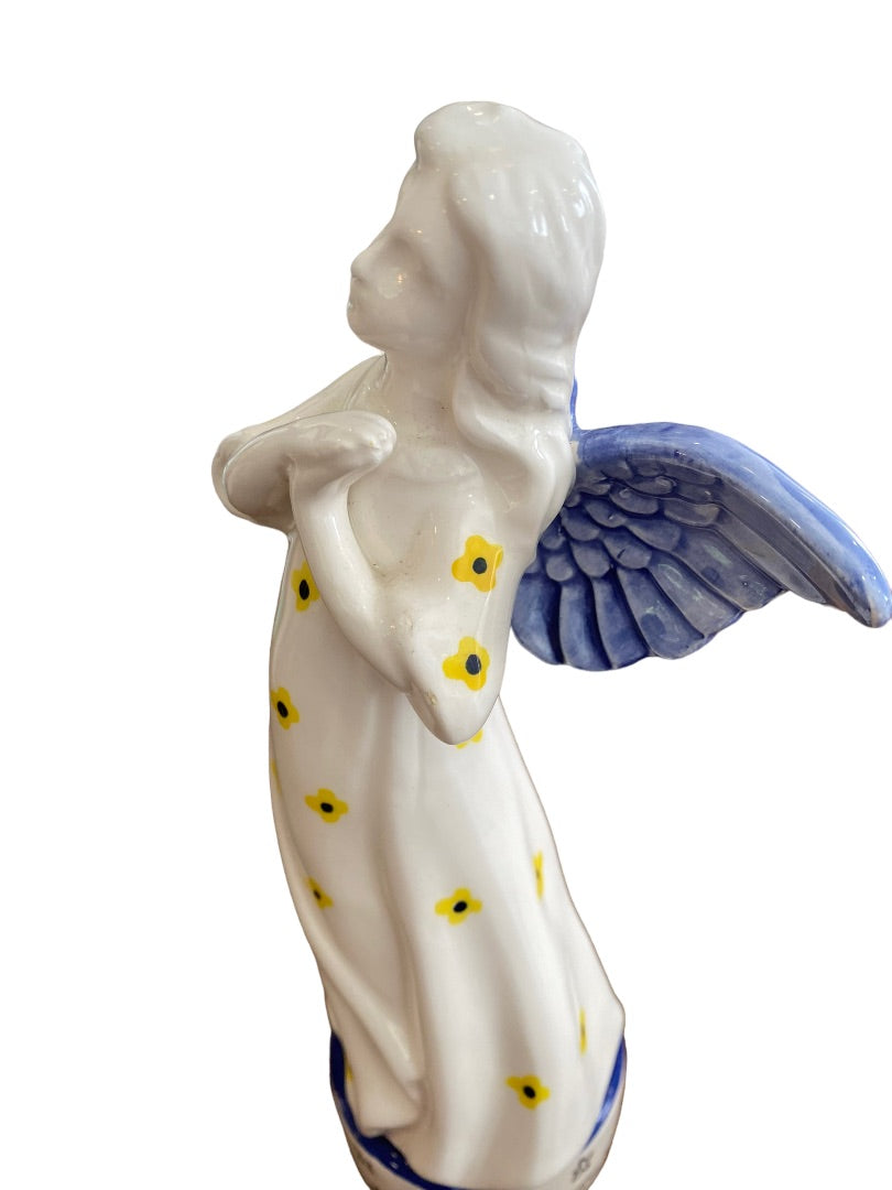 Avon 9" Ceramic Angel Figurine Daisies Glazed