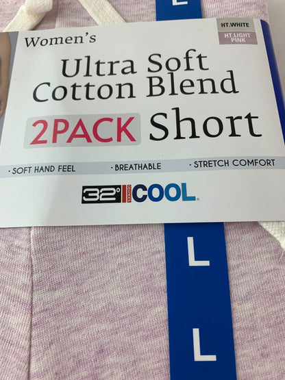 Large 32 Degrees Women's 2 Pack Ultra Soft Cotton Shorts Heather White Smokey Grape