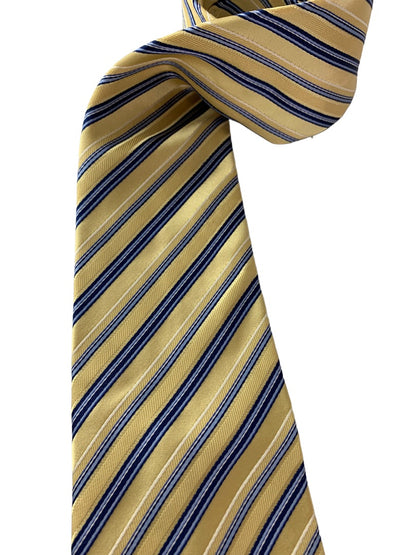 Stafford Men's Yellow Blue Diagonal Stripe Necktie Silk 60"L Tie