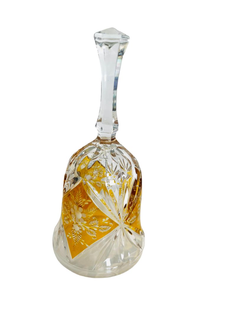 Cut Crystal Bohemian Hand Dinner Bell Yellow Floral