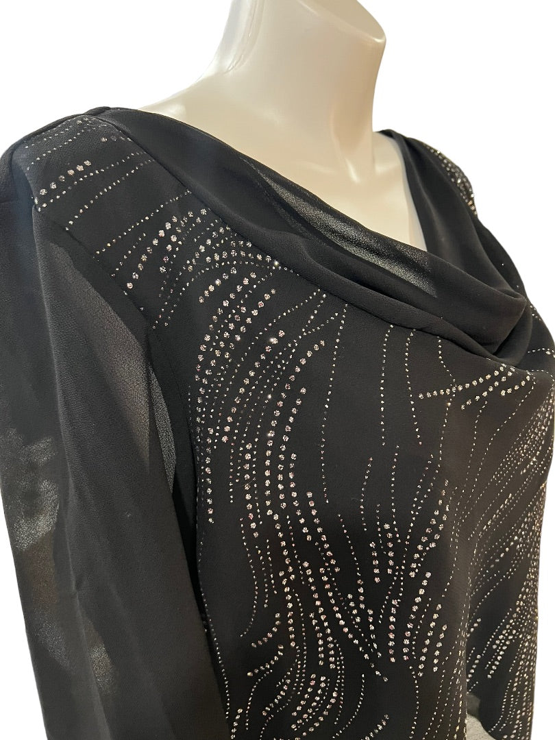 2X Another Thyme Black Drape Neck. Formal Blouse Holiday Party