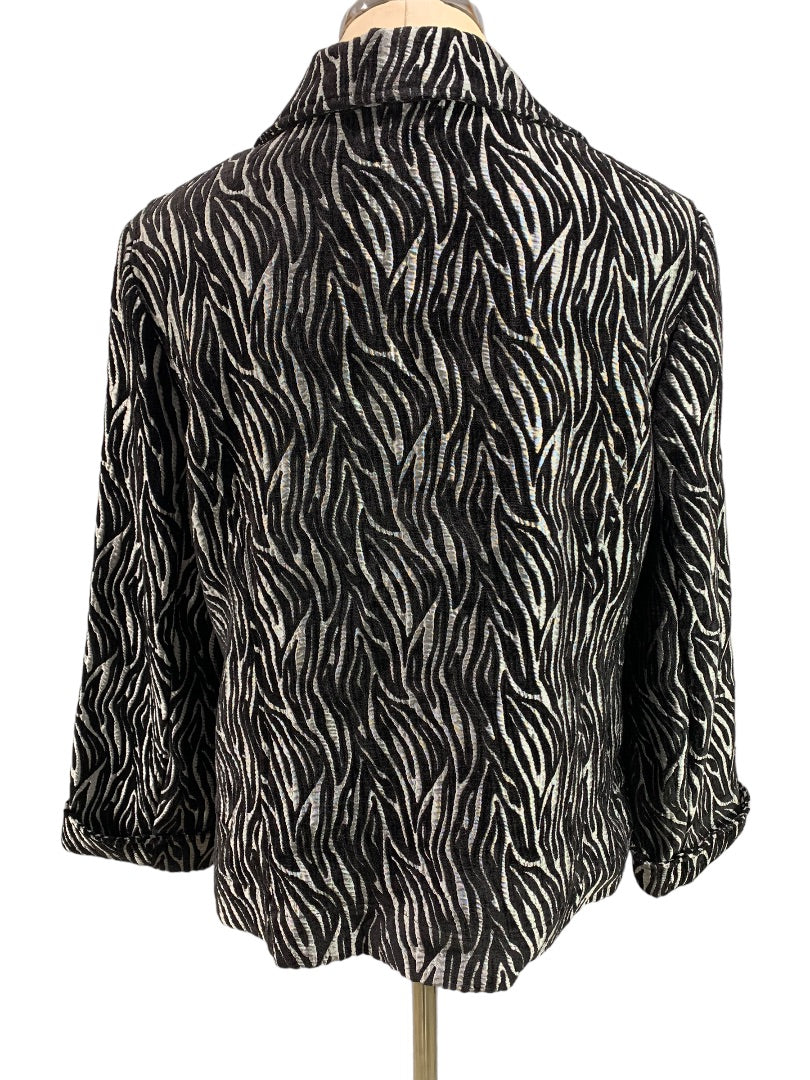 Size 12 Chico's Black Silver Women's Jacket Open Front Lagenlook