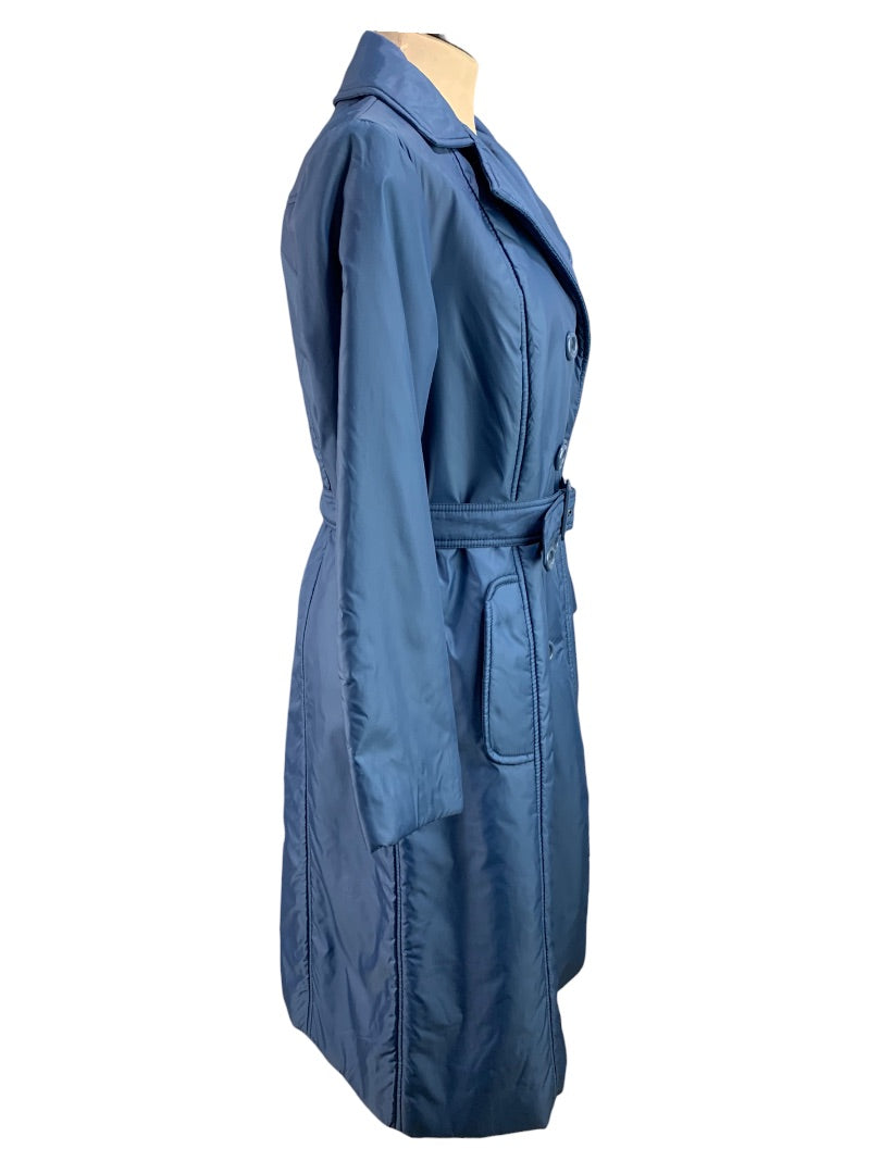 10P Bromleigh Women's Blue Insulated Trench Winter Coat Vintage 1980s