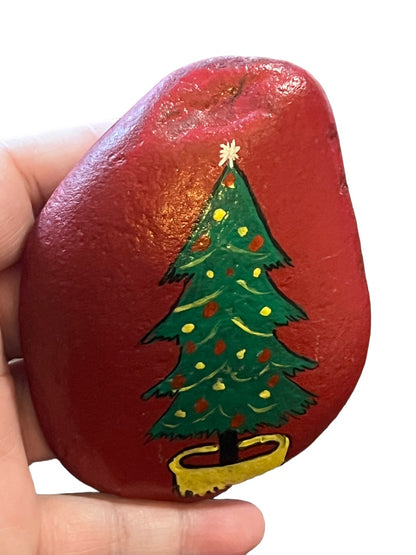 Handpainted Christmas Tree Rock Sealed Art