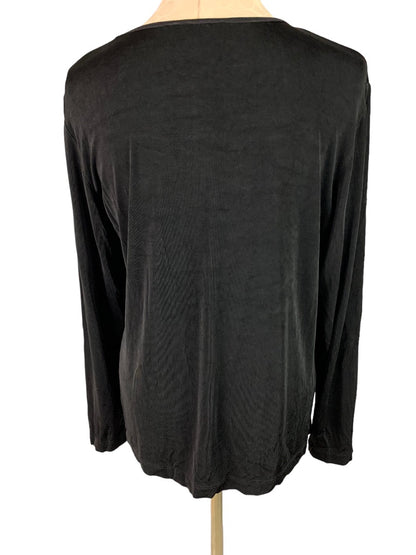 XL Chico's Travelers Women's Black Long Sleeve Blouse Travel Knit Scoop Neck