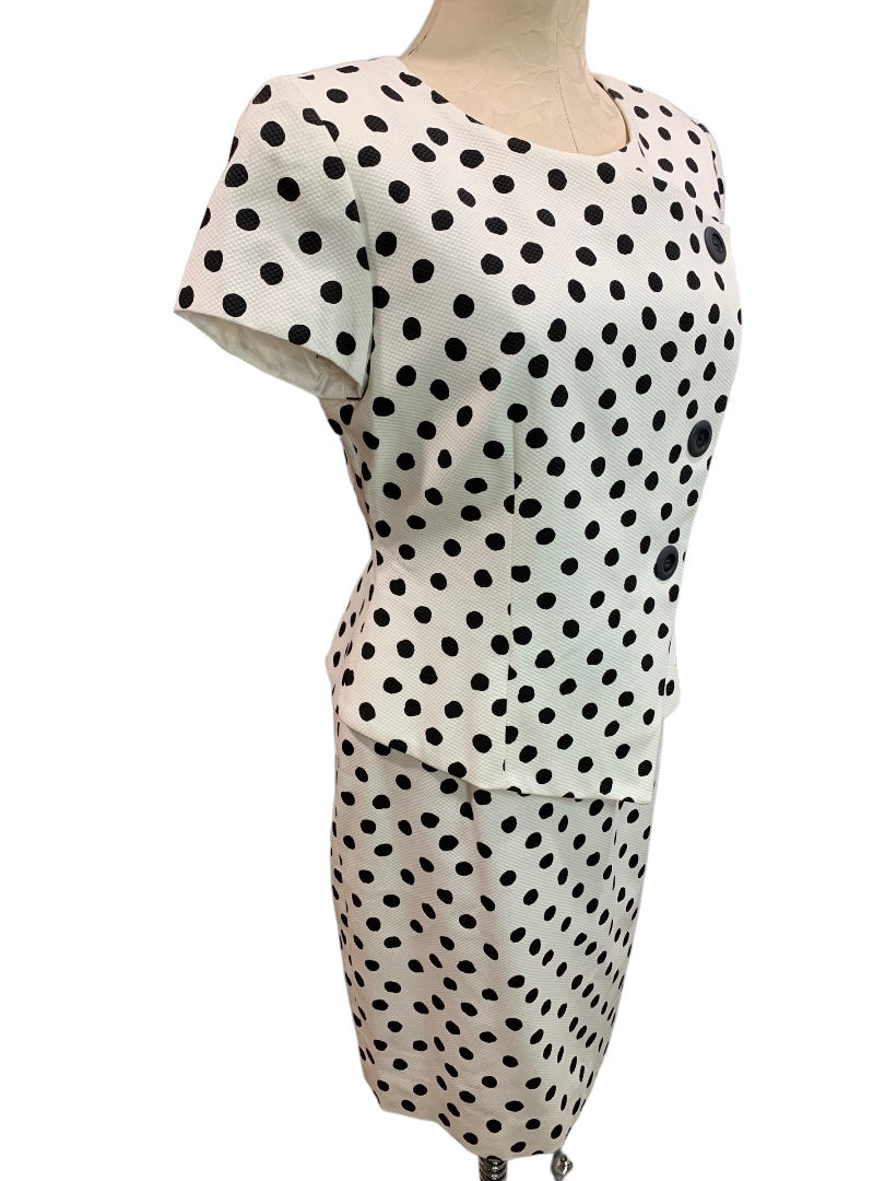 Size 8 Evan-Picone New Retro Style Black White Polka Dot Sheath Dress