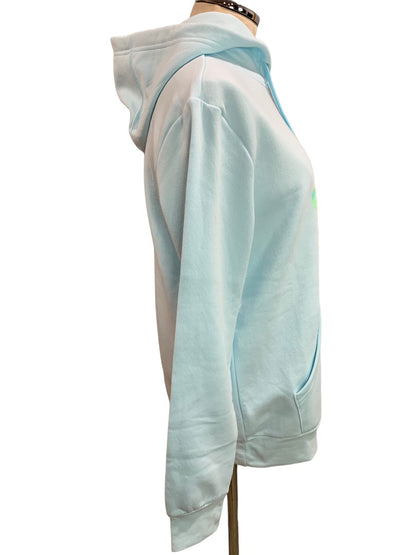 Large Adidas Women's New Pullover Hoodie Sweatshirt Light Blue Logo HJ9510