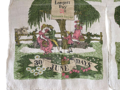 Lois Lang Signed Summer Month Tea Towels Signed Vintage June July August Folk Art