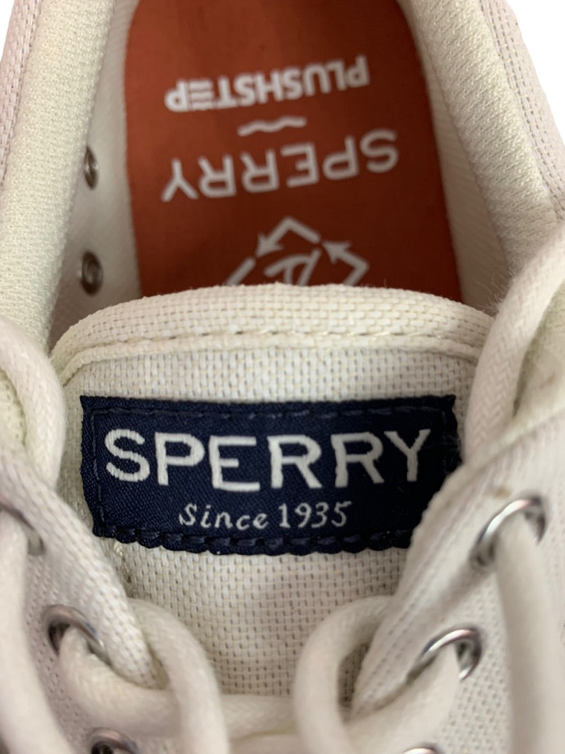 Size 7 Sperry PlushStep Men's New White Canvas Lace Up Sneakers Halyard STS25087