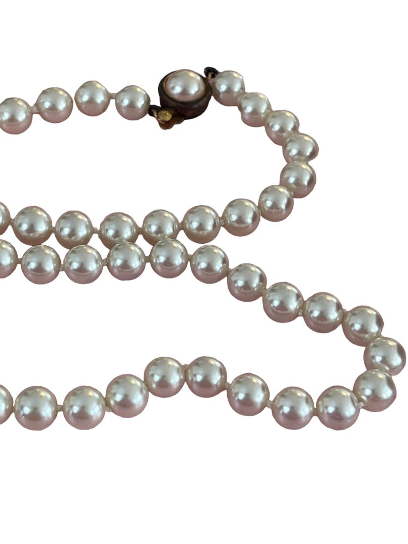 Vintage Faux Pearl Hand Knotted Necklace 31"