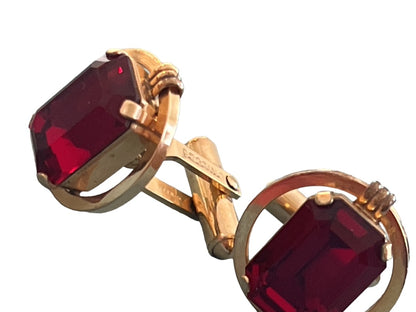 Rare Vintage Destino Ruby Glass Cufflinks 12k Gold Filled