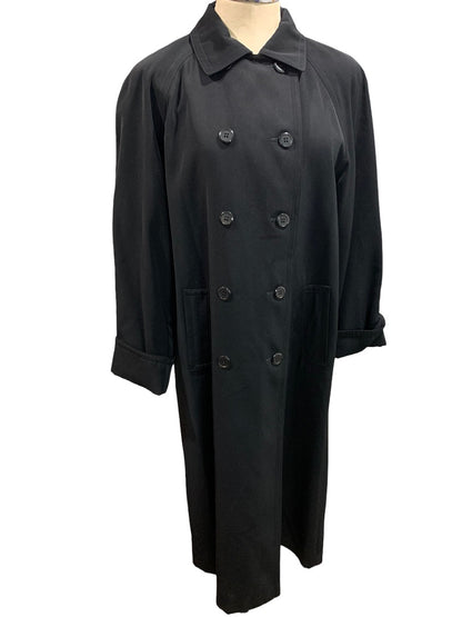 Size 8P Gallery Petite New Women's Black Overcoat Trench Water Repellent 1990s Vintage