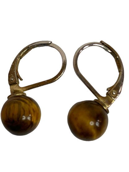 Vintage Tiger's Eye Leverback Earrings Pierced .75" Drop Dangle