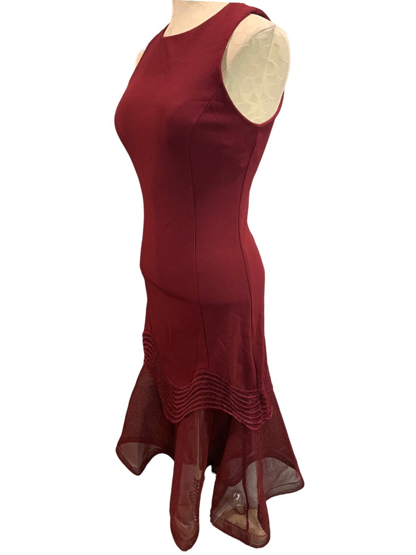 Small Ina Women's Fitted Trumpet Hem Maroon Sleeveless Long