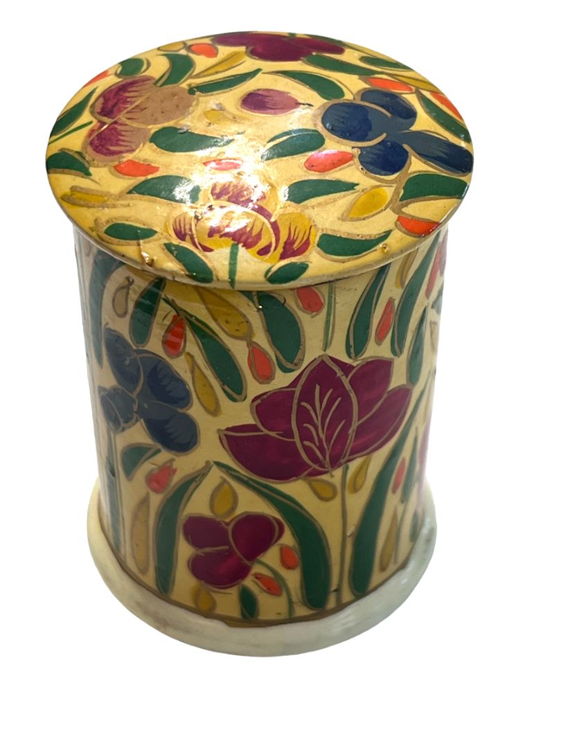 Vintage Floral Painted Paper Mache Stamp Dispenser India Hand Painted