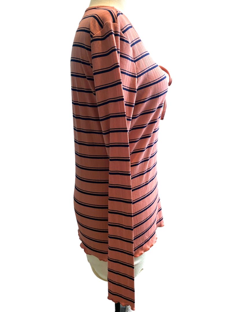 NWT Jessica Simpson Esme Ribbed Long Sleeve Striped Blouse Blue and Tawny Orange Medium