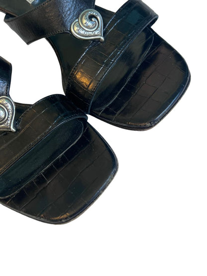 7 M Brighton Trista Shoes Slip-on Block Heels Sandals Black Leather Open Toe