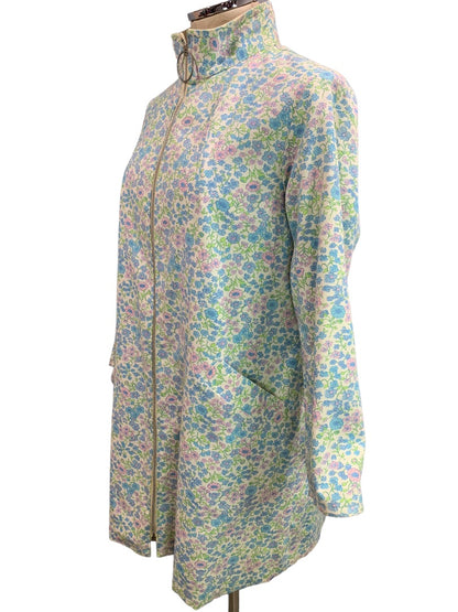 Medium Women's Reversible 1960s O-Ring Overcoat Pastel Flowers