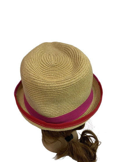 Small Nine West Straw Hat Beach Poolside Womens Pink Red Band 6 7/8"