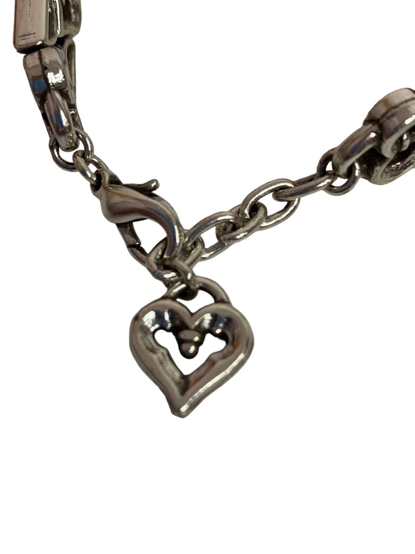 Chunky Silvertone Heart Link Bracelet 7.5"-8.5" Lobster Clasp