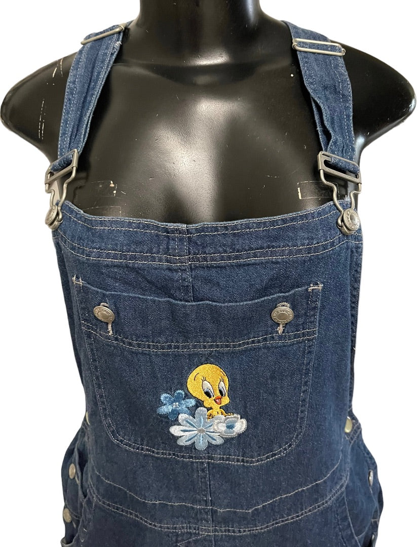 XL Warner Bros Studio Store Tweety Bird Denim Jean Jumper Raw Hem Junior Women's