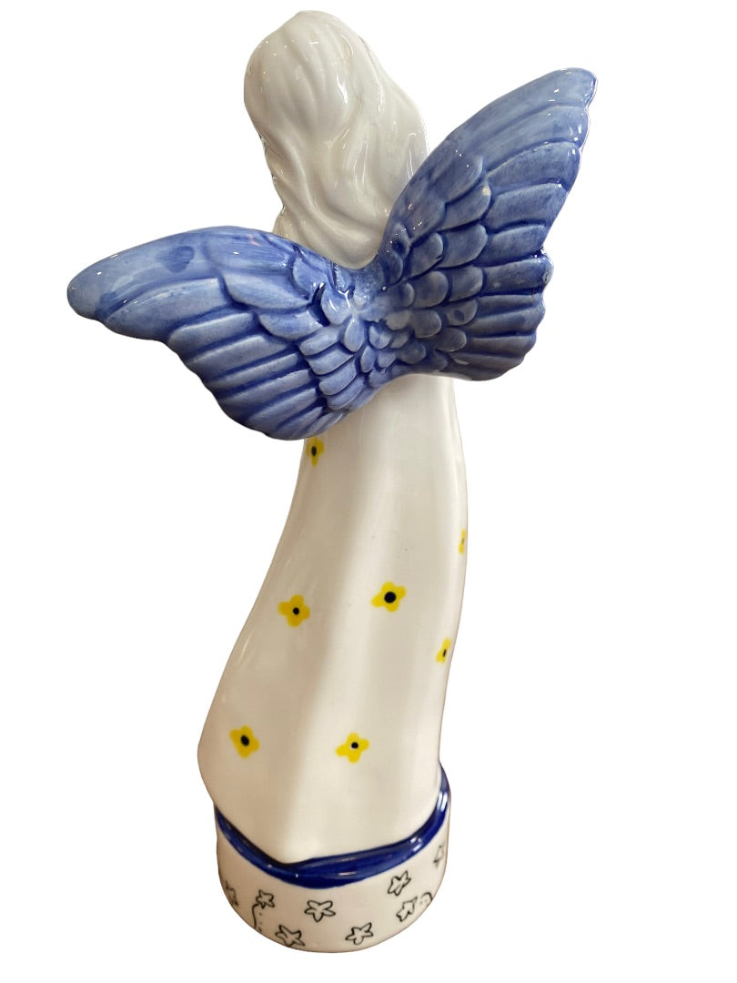 Avon 9" Ceramic Angel Figurine Daisies Glazed