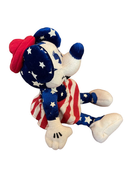 Disney Store Patriotic Red White Blue Minnie Mouse Blue Nose 9" Plush