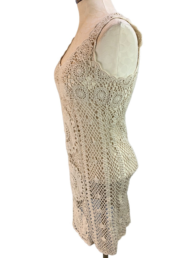 Medium Forever 21 Boutique Tan Crochet Dress Overlay Coverup 100% Cotton