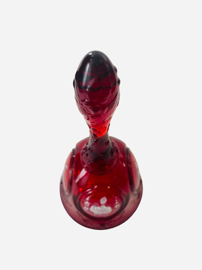 Ruby Red Fenton Glass Bell Handpainted Floral Signed D. Bruun