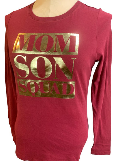 Small Place Women's "Mom Son Squad" New Long Sleeve Burgundy Tshirt