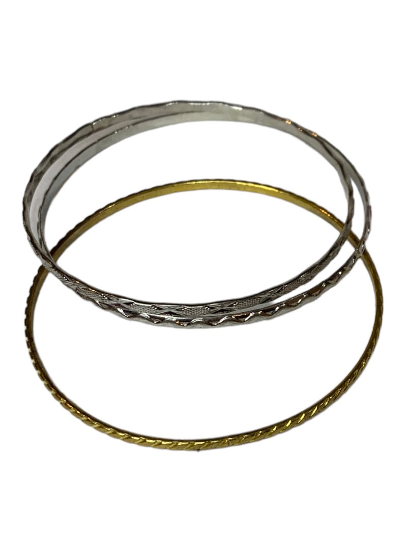 Set of 3 Thin Bangle Bracelets Goldtone and Silvertone Lightweight 2.5" Inside Diameter