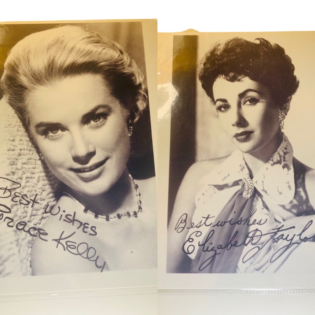 Set of 2 Grace Kelly and Elizabeth Taylor 8.5" x 11 Photo Reproductions Facsimile Autograph