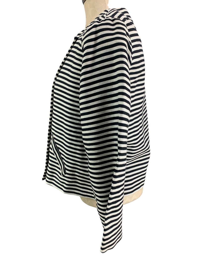 Medium (8/10) Chico's New Black White Stripe "Sarah" Jacket Travel Collection