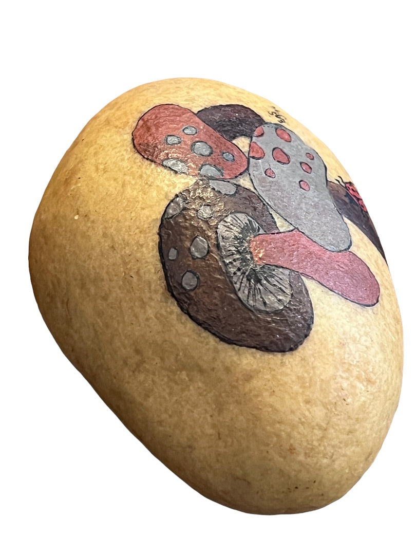 Signed Hand Painted Kitschy Mushroom Rock Signed 70's