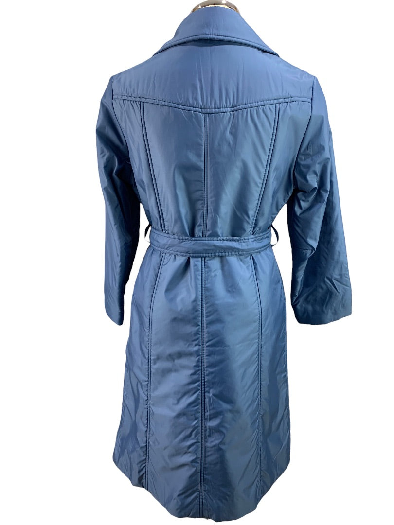 10P Bromleigh Women's Blue Insulated Trench Winter Coat Vintage 1980s